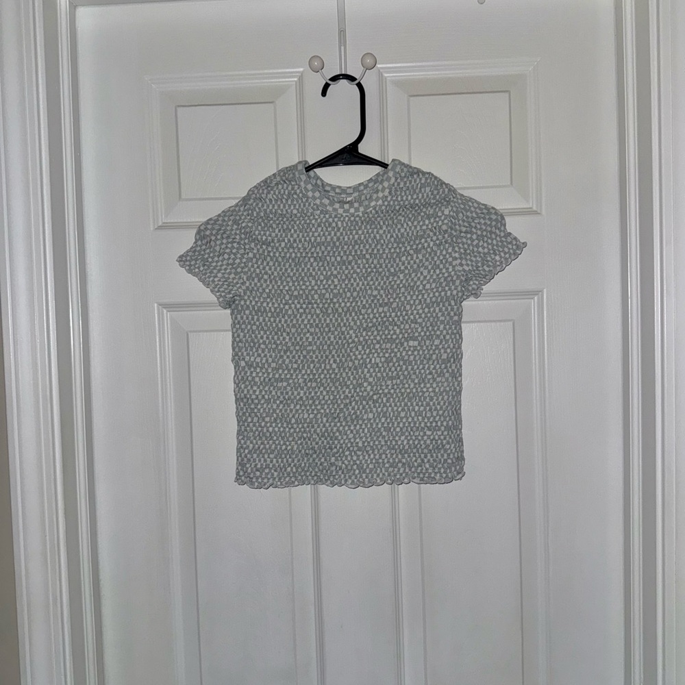 Sage green and white checkered top